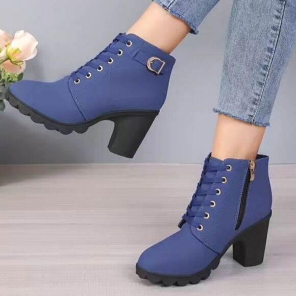 Ladies chunky heel combat boots sz 8.5 - Picture 4 of 5